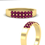 Load image into Gallery viewer, half-carat-two-row-round-pink-sapphire-wedding-band-in-yellow-gold-FD11382BGSADRPIANGLE3-0.50CT-NL-YG