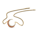 Load image into Gallery viewer, half-moon-necklace-diamond-pendant-with-orange-sapphire-in-FDPD9197GSAORANGLE1-NL-YG