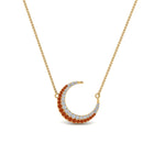 Load image into Gallery viewer, half-moon-necklace-diamond-pendant-with-orange-sapphire-in-FDPD9197GSAORANGLE1-NL-YG