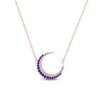 Load image into Gallery viewer, half-moon-necklace-diamond-pendant-with-purple-topaz-in-FDPD9197GVITOANGLE1-NL-RG