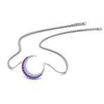 Load image into Gallery viewer, half-moon-necklace-diamond-pendant-with-purple-topaz-in-FDPD9197GVITOANGLE1-NL-WG