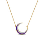Load image into Gallery viewer, half-moon-necklace-diamond-pendant-with-purple-topaz-in-FDPD9197GVITOANGLE1-NL-YG