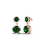 Load image into Gallery viewer, halo-round-emerald-two-stone-drop-earrings-in-rose-gold-FD-EAR11203GEMGR-NL-RG