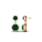Load image into Gallery viewer, halo-round-emerald-two-stone-drop-earrings-in-rose-gold-FD-EAR11203GEMGR-NL-RG