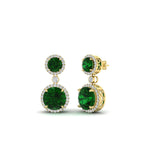 Load image into Gallery viewer, halo-round-emerald-two-stone-drop-earrings-in-yellow-gold-FD-EAR11203GEMGR-NL-YG