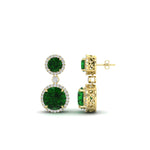 Load image into Gallery viewer, halo-round-emerald-two-stone-drop-earrings-in-yellow-gold-FD-EAR11203GEMGR-NL-YG