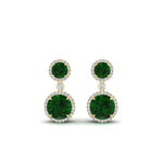 Load image into Gallery viewer, halo-round-emerald-two-stone-drop-earrings-in-yellow-gold-FD-EAR11203GEMGR-NL-YG