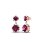 Load image into Gallery viewer, halo-round-pink-sapphire-two-stone-drop-earrings-in-rose-gold-FD-EAR11203GSADRPI-NL-RG