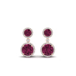 Load image into Gallery viewer, halo-round-pink-sapphire-two-stone-drop-earrings-in-rose-gold-FD-EAR11203GSADRPI-NL-RG