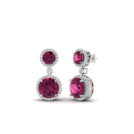 Load image into Gallery viewer, halo-round-pink-sapphire-two-stone-drop-earrings-in-white-gold-FD-EAR11203GSADRPI-NL-WG