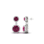 Load image into Gallery viewer, halo-round-pink-sapphire-two-stone-drop-earrings-in-white-gold-FD-EAR11203GSADRPI-NL-WG