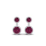 Load image into Gallery viewer, halo-round-pink-sapphire-two-stone-drop-earrings-in-white-gold-FD-EAR11203GSADRPI-NL-WG