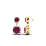 Load image into Gallery viewer, halo-round-pink-sapphire-two-stone-drop-earrings-in-yellow-gold-FD-EAR11203GSADRPI-NL-YG