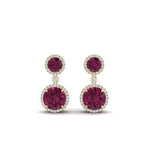 Load image into Gallery viewer, halo-round-pink-sapphire-two-stone-drop-earrings-in-yellow-gold-FD-EAR11203GSADRPI-NL-YG