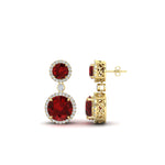 Load image into Gallery viewer, halo-round-ruby-two-stone-drop-earrings-in-yellow-gold-FD-EAR11203GRUDR-NL-YG