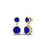 Load image into Gallery viewer, halo-round-sapphire-two-stone-drop-earrings-in-yellow-gold-FD-EAR11203GSABL-NL-YG