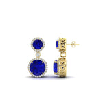 Load image into Gallery viewer, halo-round-sapphire-two-stone-drop-earrings-in-yellow-gold-FD-EAR11203GSABL-NL-YG
