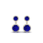 Load image into Gallery viewer, halo-round-sapphire-two-stone-drop-earrings-in-yellow-gold-FD-EAR11203GSABL-NL-YG