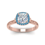 Load image into Gallery viewer, hand-engraved-cushion-cut-halo-diamond-engagement-ring-with-blue-topaz-in-rose-gold-FD8588CURGICBLTOANGLE5-NL-RG?v=1757588307