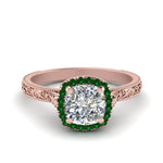Load image into Gallery viewer, hand-engraved-cushion-cut-halo-diamond-engagement-ring-with-emerald-in-rose-gold-FD8588CURGEMGR-NL-RG?v=1757588306