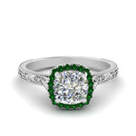 Load image into Gallery viewer, hand-engraved-cushion-cut-halo-diamond-engagement-ring-with-emerald-in-white-gold-FD8588CURGEMGR-NL-WG?v=1757588307