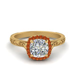 Load image into Gallery viewer, hand-engraved-cushion-cut-halo-diamond-engagement-ring-with-orange-sapphire-in-yellow-gold-FD8588CURGSAOR-NL-YG?v=1757588306