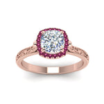 Load image into Gallery viewer, hand-engraved-cushion-cut-halo-diamond-engagement-ring-with-pink-sapphire-in-rose-gold-FD8588CURGSADRPIANGLE5-NL-RG?v=1757588307