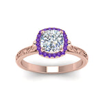 Load image into Gallery viewer, hand-engraved-cushion-cut-halo-diamond-engagement-ring-with-purple-topaz-in-rose-gold-FD8588CURGVITOANGLE5-NL-RG?v=1757588307