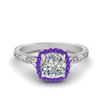 Load image into Gallery viewer, hand-engraved-cushion-cut-halo-diamond-engagement-ring-with-purple-topaz-in-white-gold-FD8588CURGVITO-NL-WG?v=1757588307