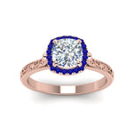 Load image into Gallery viewer, hand-engraved-cushion-cut-halo-diamond-engagement-ring-with-sapphire-in-rose-gold-FD8588CURGSABLANGLE5-NL-RG?v=1757588307