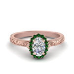Load image into Gallery viewer, hand-engraved-oval-shaped-halo-diamond-engagement-ring-with-emerald-in-rose-gold-FD8588OVRGEMGR-NL-RG?v=1757588385