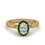 Load image into Gallery viewer, hand-engraved-oval-shaped-halo-diamond-engagement-ring-with-emerald-in-yellow-gold-FD8588OVRGEMGR-NL-YG?v=1757588385