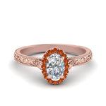 Load image into Gallery viewer, hand-engraved-oval-shaped-halo-diamond-engagement-ring-with-orange-sapphire-in-rose-gold-FD8588OVRGSAOR-NL-RG?v=1757588384