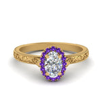 Load image into Gallery viewer, hand-engraved-oval-shaped-halo-diamond-engagement-ring-with-purple-topaz-in-yellow-gold-FD8588OVRGVITO-NL-YG?v=1757588385