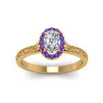 Load image into Gallery viewer, hand-engraved-oval-shaped-halo-diamond-engagement-ring-with-purple-topaz-in-yellow-gold-FD8588OVRGVITOANGLE5-NL-YG?v=1757588385