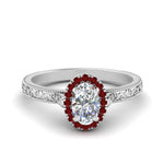 Load image into Gallery viewer, hand-engraved-oval-shaped-halo-diamond-engagement-ring-with-ruby-in-white-gold-FD8588OVRGRUDR-NL-WG?v=1757588385
