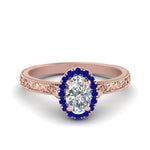 Load image into Gallery viewer, hand-engraved-oval-shaped-halo-diamond-engagement-ring-with-sapphire-in-rose-gold-FD8588OVRGSABL-NL-RG?v=1757588385