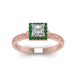 Load image into Gallery viewer, hand-engraved-princess-cut-halo-diamond-engagement-ring-with-emerald-in-rose-gold-FD8588PRRGEMGRANGLE5-NL-RG_27fd12ac-03d5-4699-b8b9-373447513761?v=1757589545