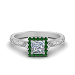 Load image into Gallery viewer, hand-engraved-princess-cut-halo-diamond-engagement-ring-with-emerald-in-white-gold-FD8588PRRGEMGR-NL-WG_70a65cde-44cf-4834-86a6-7e4cdef3a275?v=1757589545