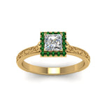 Load image into Gallery viewer, hand-engraved-princess-cut-halo-diamond-engagement-ring-with-emerald-in-yellow-gold-FD8588PRRGEMGRANGLE5-NL-YG_d2bae586-9b71-4a1f-b30b-777ec97b7428?v=1757589544