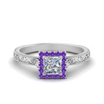 Load image into Gallery viewer, hand-engraved-princess-cut-halo-diamond-engagement-ring-with-purple-topaz-in-white-gold-FD8588PRRGVITO-NL-WG_be2b2d7b-aff0-4b4d-8f08-3bfccb54984a?v=1757589545