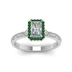Load image into Gallery viewer, hand-engraved-radiant-cut-halo-diamond-engagement-ring-with-emerald-in-white-gold-FD8588RARGEMGRANGLE5-NL-WG?v=1757588449