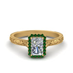 Load image into Gallery viewer, hand-engraved-radiant-cut-halo-diamond-engagement-ring-with-emerald-in-yellow-gold-FD8588RARGEMGR-NL-YG?v=1757588439