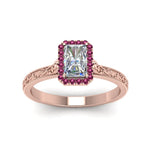 Load image into Gallery viewer, hand-engraved-radiant-cut-halo-diamond-engagement-ring-with-pink-sapphire-in-rose-gold-FD8588RARGSADRPIANGLE5-NL-RG?v=1757588447