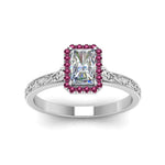 Load image into Gallery viewer, hand-engraved-radiant-cut-halo-diamond-engagement-ring-with-pink-sapphire-in-white-gold-FD8588RARGSADRPIANGLE5-NL-WG?v=1757588443