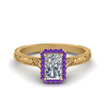 Load image into Gallery viewer, hand-engraved-radiant-cut-halo-diamond-engagement-ring-with-purple-topaz-in-yellow-gold-FD8588RARGVITO-NL-YG?v=1757588441
