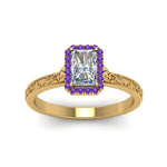 Load image into Gallery viewer, hand-engraved-radiant-cut-halo-diamond-engagement-ring-with-purple-topaz-in-yellow-gold-FD8588RARGVITOANGLE5-NL-YG?v=1757588441