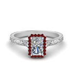Load image into Gallery viewer, hand-engraved-radiant-cut-halo-diamond-engagement-ring-with-ruby-in-white-gold-FD8588RARGRUDR-NL-WG?v=1757588450