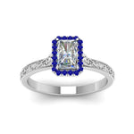 Load image into Gallery viewer, hand-engraved-radiant-cut-halo-diamond-engagement-ring-with-sapphire-in-white-gold-FD8588RARGSABLANGLE5-NL-WG?v=1757588449