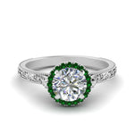 Load image into Gallery viewer, hand-engraved-round-cut-halo-diamond-engagement-ring-with-emerald-in-white-gold-FD8588RORGEMGR-NL-WG_286af830-53be-4d5b-b346-0d9e0b7df94c?v=1757588584